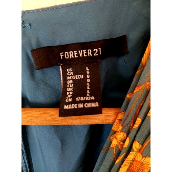 Forever 21 Prairie Floral Deep V sundress Blue and Yellow - Picture 3 of 6